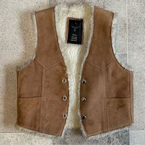 Kids Brown Genuine Leather Vest Size S